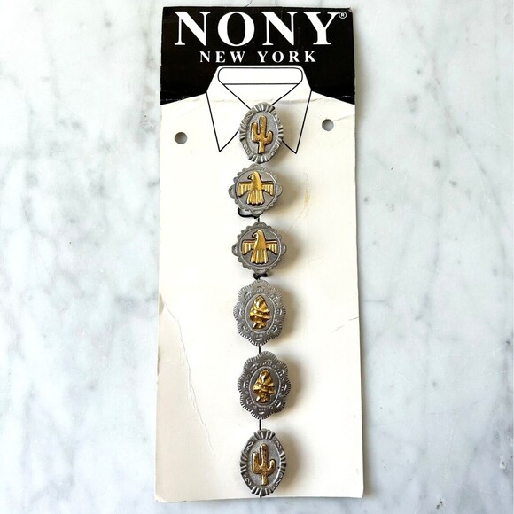 Nony Southwest Button Covers 6 Silver/Gold Tone Cactus-Thunderbird-Arrowhead - Picture 1 of 10